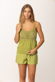 Khloefemme Top con Corpino Macramé Y002 VERDE