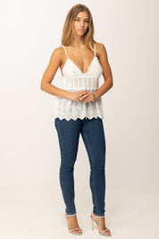 Khloefemme Top con Macramé e Sangallo SZ28032 BIANCO