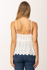 Khloefemme Top con Macramé e Sangallo SZ28032 BIANCO