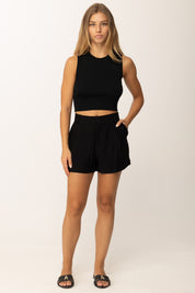 Khloefemme Top crop Girocollo a costine ZS58521 NERO