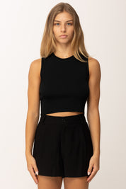 Khloefemme Top crop Girocollo a costine ZS58521 NERO