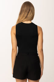 Khloefemme Top crop Girocollo a costine ZS58521 NERO