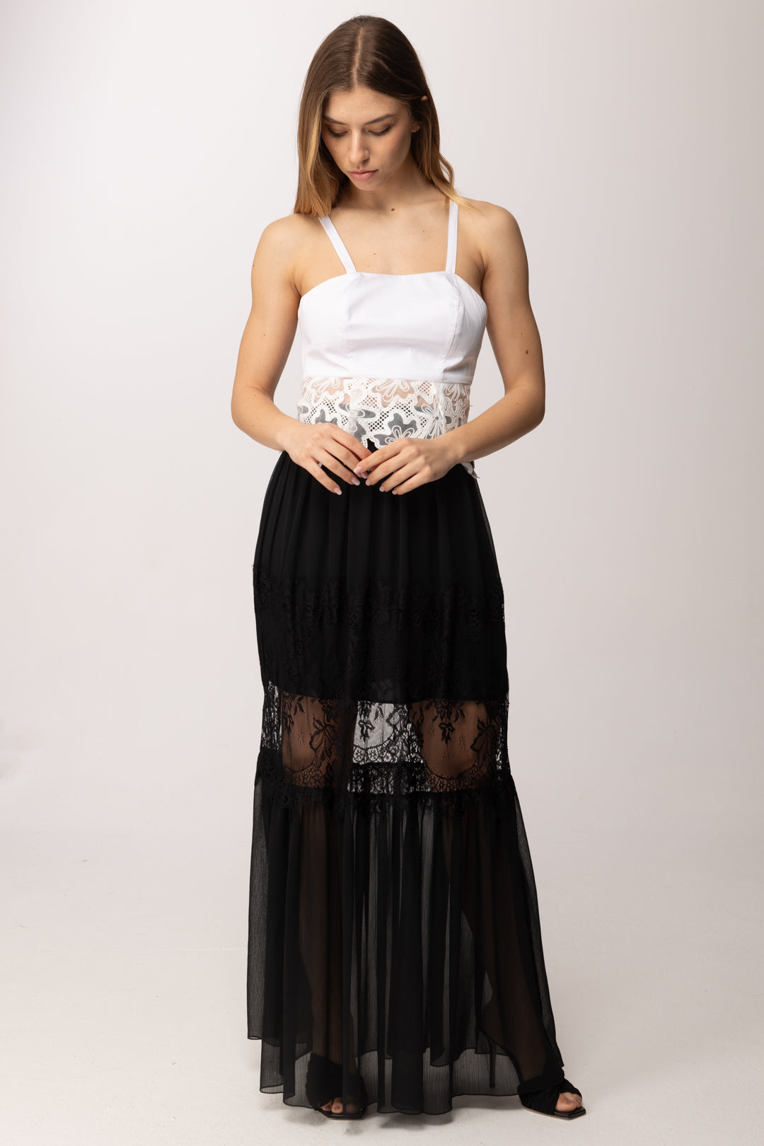 Hanita Top crop con inserto floreale H.M3170.4597 BIANCO