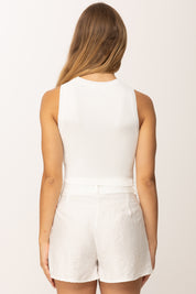 Khloefemme Top girocollo crop a costine ZS58521 BIANCO