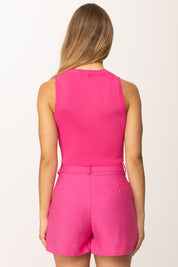 Khloefemme Top girocollo crop a costine ZS58521 FUCSIA