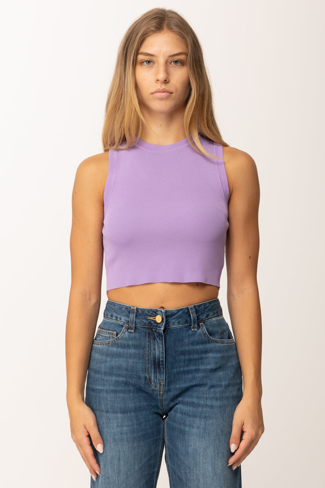 Khloefemme Top girocollo crop a costine ZS58521 GLICINE
