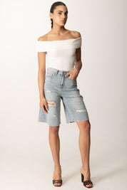 Khloe Femme Top off-shoulder a costine 88078 BURRO