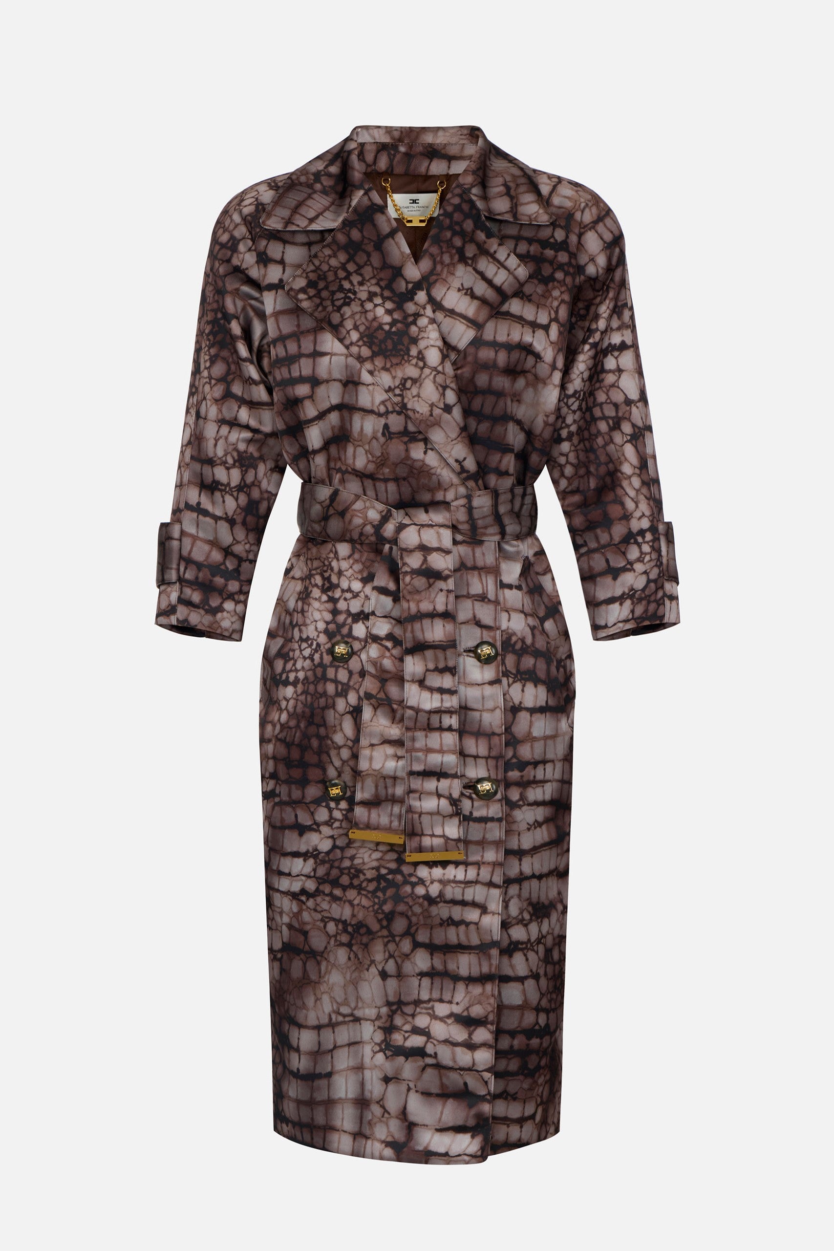 Elisabetta Franchi Trench In Duchesse con Stampa Alligatore SP00461E2 CACAO