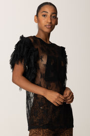 Aniye By Tshirt in pizzo con ruches stampa flock 181279 BLACK :AI25