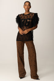 Aniye By Tshirt in pizzo con ruches stampa flock 181279 BLACK :AI25