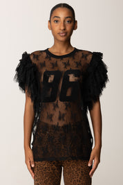 Aniye By Tshirt in pizzo con ruches stampa flock 181279 BLACK :AI25