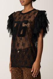 Aniye By Tshirt in pizzo con ruches stampa flock 181279 BLACK :AI25