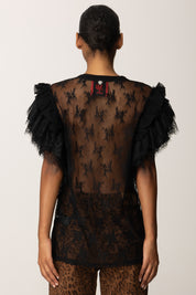 Aniye By Tshirt in pizzo con ruches stampa flock 181279 BLACK :AI25