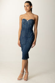 Elisabetta Franchi Tubino Bustier In Jeans con Taglio Coppe AJ44D56E2 BLUE DENIM