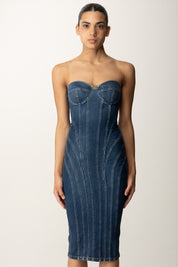 Elisabetta Franchi Tubino Bustier In Jeans con Taglio Coppe AJ44D56E2 BLUE DENIM