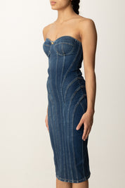 Elisabetta Franchi Tubino Bustier In Jeans con Taglio Coppe AJ44D56E2 BLUE DENIM