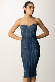 Elisabetta Franchi Tubino Bustier In Jeans con Taglio Coppe AJ44D56E2 BLUE DENIM