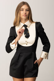 Elisabetta Franchi Tuta Corta In Duchesse con Cravatta TU06657E2 NERO/MILK