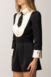 Elisabetta Franchi Tuta Corta In Duchesse con Cravatta TU06657E2 NERO/MILK
