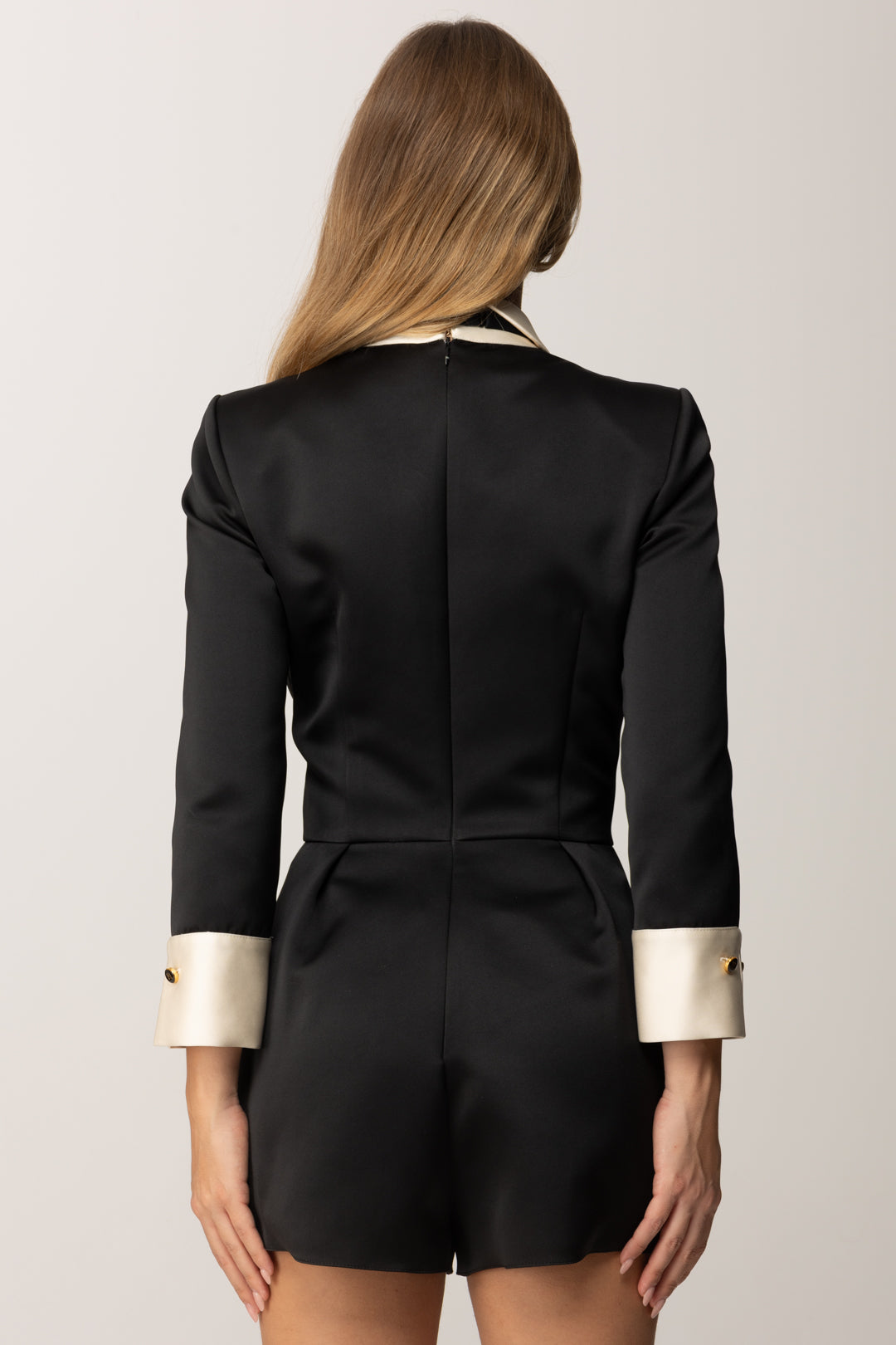 Elisabetta Franchi Tuta Corta In Duchesse con Cravatta TU06657E2 NERO/MILK