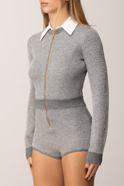 Elisabetta Franchi Tuta Corta In Maglia con Collo Camicia KT63T57E2 GRIGIO MELANGE