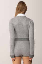 Elisabetta Franchi Tuta Corta In Maglia con Collo Camicia KT63T57E2 GRIGIO MELANGE