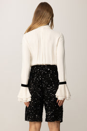 Elisabetta Franchi Tuta In Georgette con Bermuda Full Paillettes MILK/NERO TU06557E2