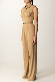 Elisabetta Franchi Tuta In Raso Di Cotone con Cintura TU05356E2 HONEY