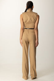 Elisabetta Franchi Tuta In Raso Di Cotone con Cintura TU05356E2 HONEY