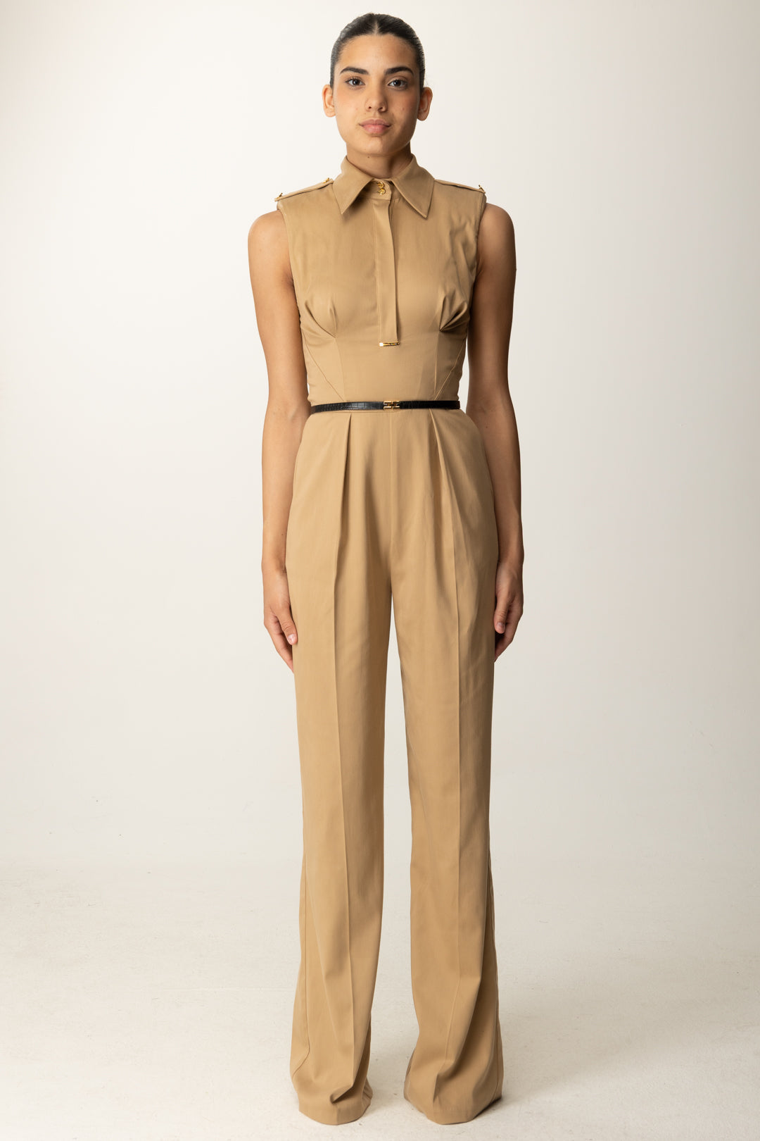 Elisabetta Franchi Woman Jumpsuit in Cotton Satin with Belt