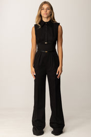 Elisabetta Franchi Tuta In Raso Di Cotone con Cintura TU05356E2 NERO