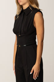 Elisabetta Franchi Tuta In Raso Di Cotone con Cintura TU05356E2 NERO