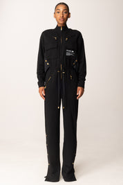 Elisabetta Franchi Tuta Lunga In Felpa con Inserto In Popeline TU05456E2 NERO