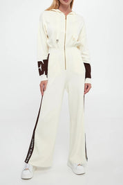 Elisabetta Franchi Tuta Lunga In Viscosa con Bande Lucide MILK/COFFEE KT61S56E2