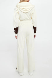 Elisabetta Franchi Tuta Lunga In Viscosa con Bande Lucide MILK/COFFEE KT61S56E2