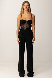 Elisabetta Franchi Tuta Lunga con Bustier In Tulle e Cintura TU05756E2 NERO