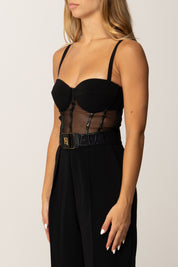 Elisabetta Franchi Tuta Lunga con Bustier In Tulle e Cintura TU05756E2 NERO