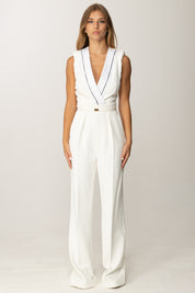 Elisabetta Franchi Tuta Lunga con Cintura e Scollatura Smoking TU04656E2 AVORIO