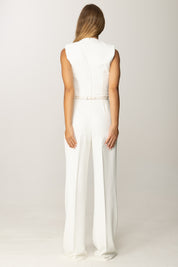 Elisabetta Franchi Tuta Lunga con Cintura e Scollatura Smoking TU04656E2 AVORIO