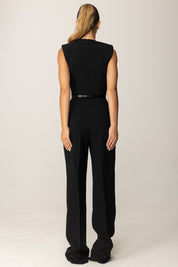 Elisabetta Franchi Tuta Lunga con Cintura e Scollatura Smoking TU04656E2 NERO/BIANCO