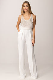 Elisabetta Franchi Tuta Lunga con Top Ricamo Cristalli TU06357E2 AVORIO