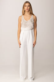 Elisabetta Franchi Tuta Lunga con Top Ricamo Cristalli TU06357E2 AVORIO