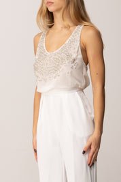 Elisabetta Franchi Tuta Lunga con Top Ricamo Cristalli TU06357E2 AVORIO