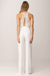 Elisabetta Franchi Tuta Lunga con Top Ricamo Cristalli TU06357E2 AVORIO