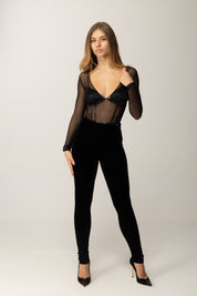 Elisabetta Franchi Tuta Lunga con Tulle e Dettagli In Vinile TU06057E2 NERO