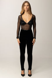 Elisabetta Franchi Tuta Lunga con Tulle e Dettagli In Vinile TU06057E2 NERO