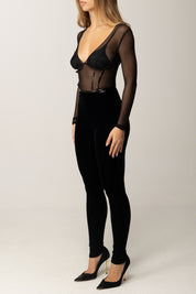 Elisabetta Franchi Tuta Lunga con Tulle e Dettagli In Vinile TU06057E2 NERO