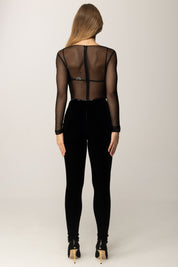 Elisabetta Franchi Tuta Lunga con Tulle e Dettagli In Vinile TU06057E2 NERO