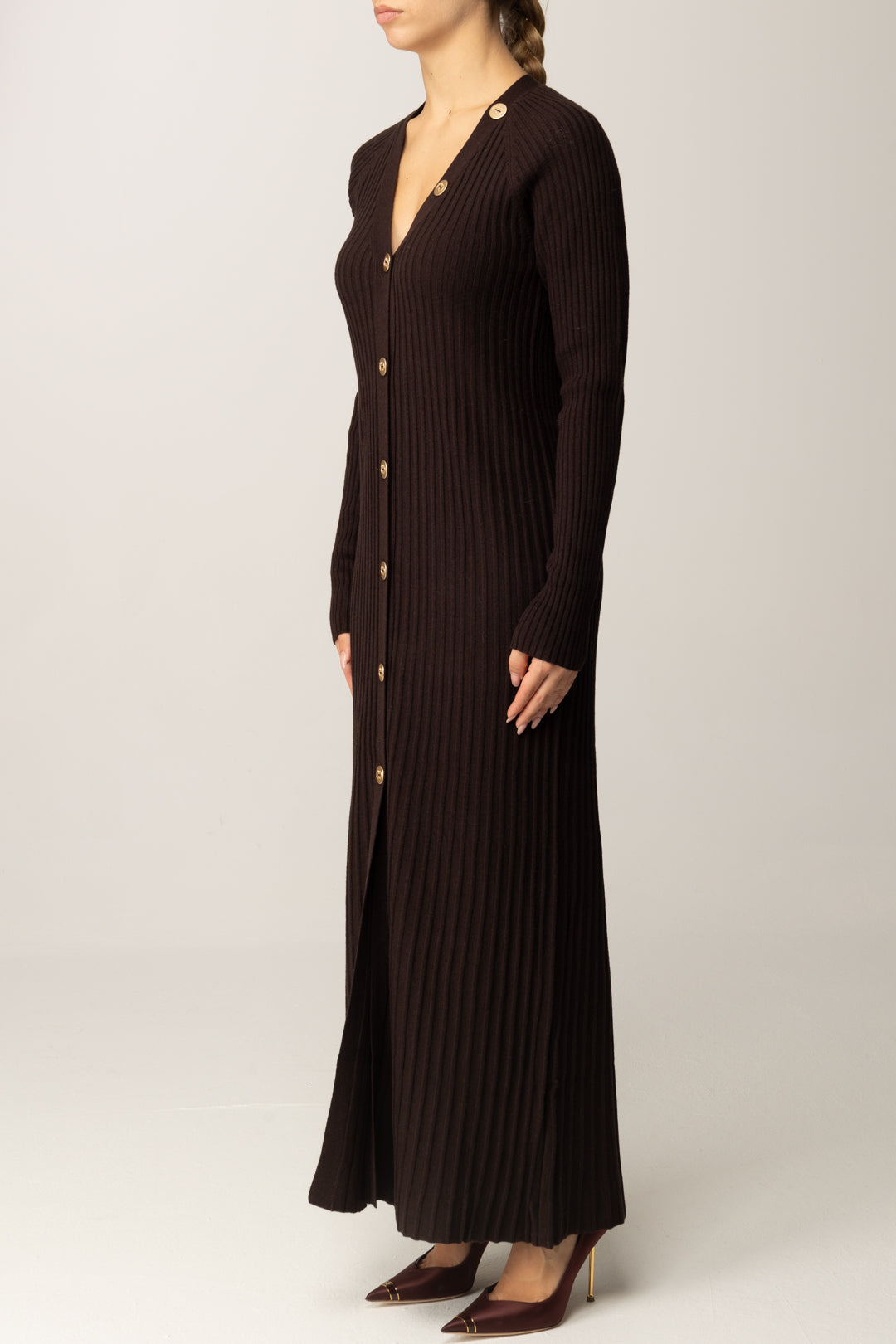Twin-set Maxi Cardigan In Misto Lana a Costine 252TT3400 BLACK CHOCOLATE 5
