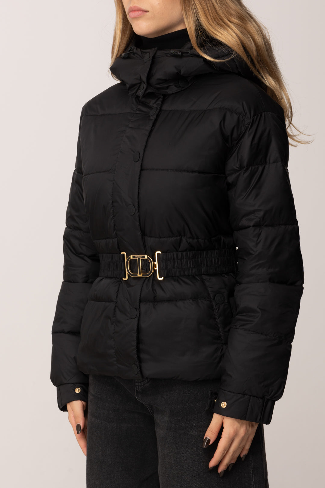 Twin-set Piumino con Cintura Logo Oval T Twinset 252TP2720 NERO